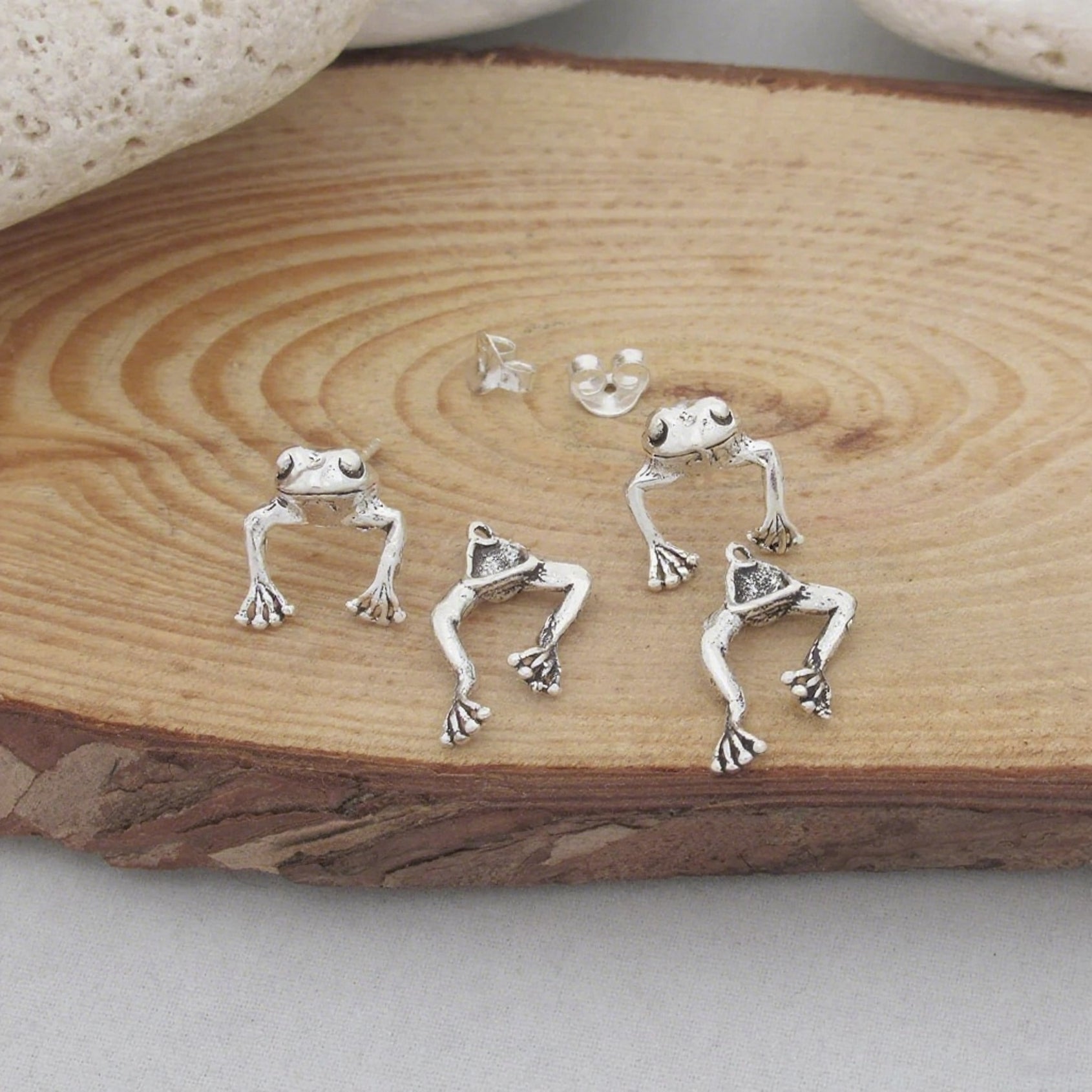 Front Back Frog Earrings in Sterling Silver