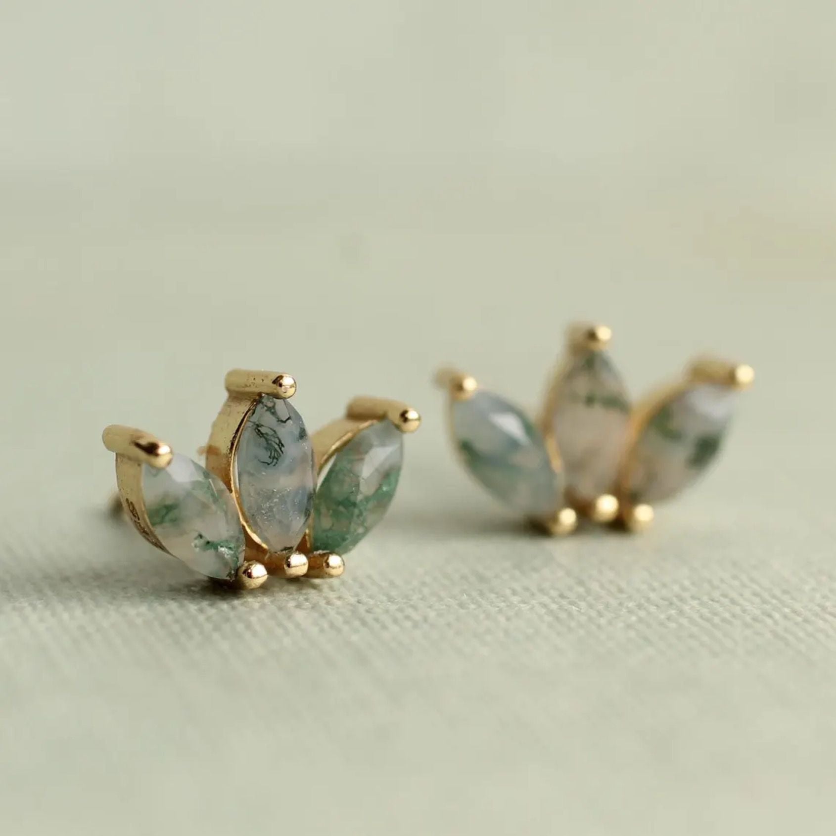 Moss Agate Stud Earrings