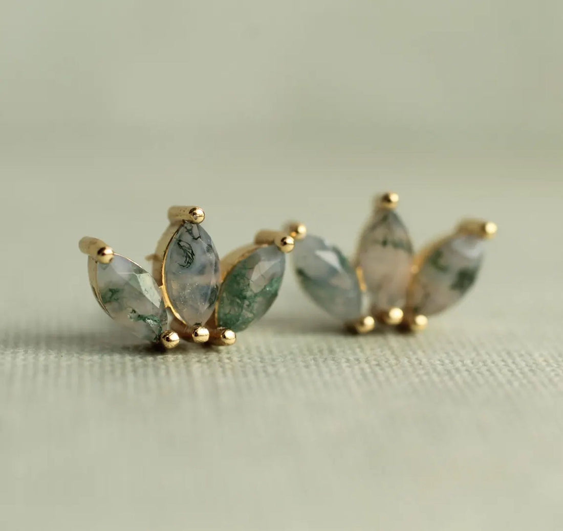 Moss Agate Stud Earrings