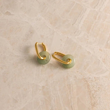 Geometric Hoop Earrings with Round Jade Gemstone