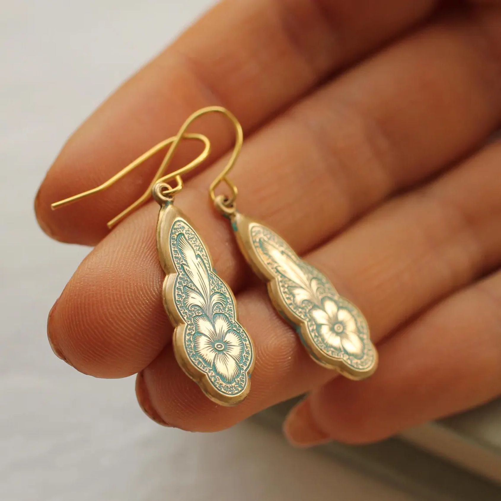 Victorian Floral Turquoise Drop Earrings