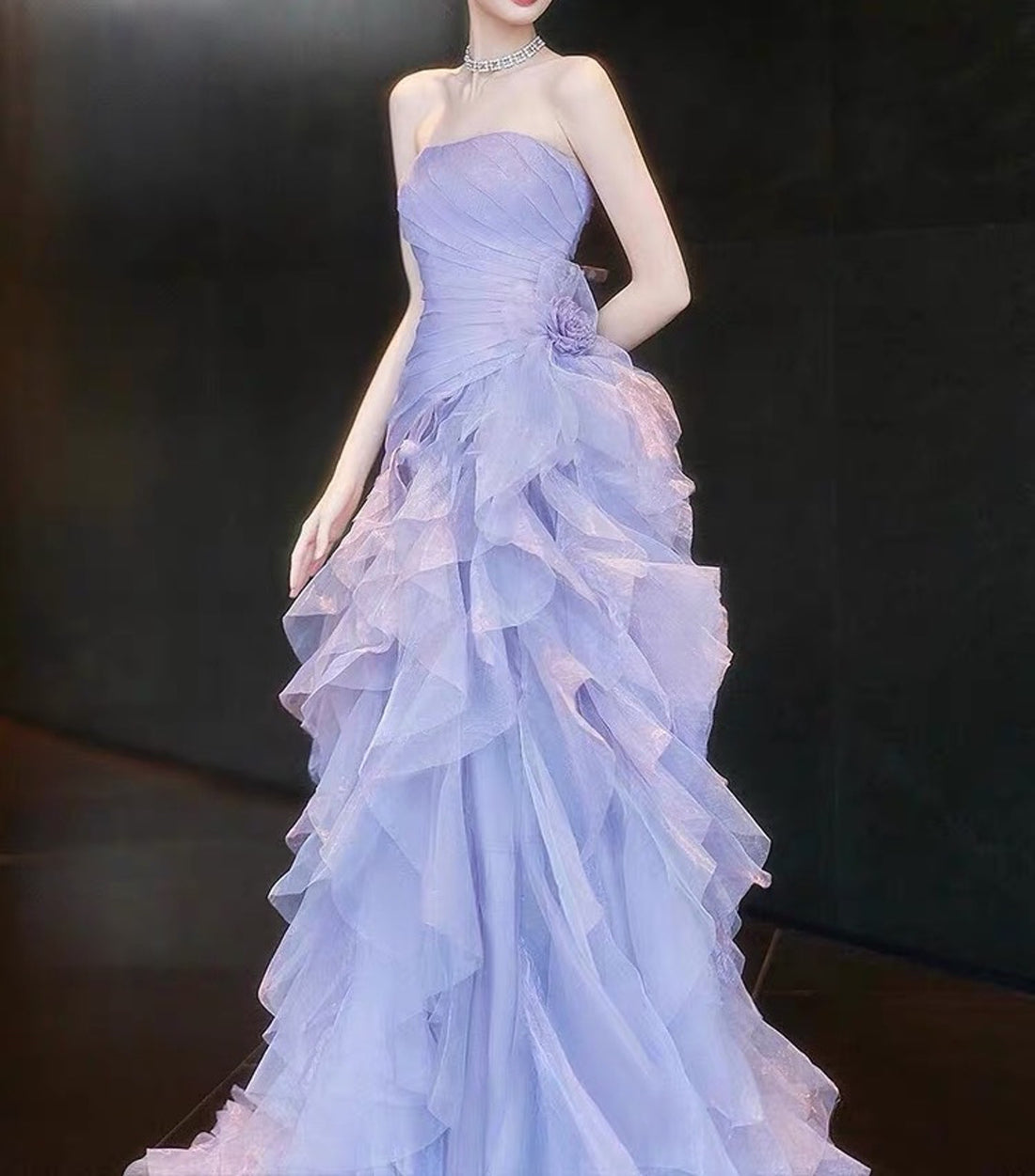 Sexy Lavender Purple Strapless Tiered Tulle  Dress for Cocktail Party
