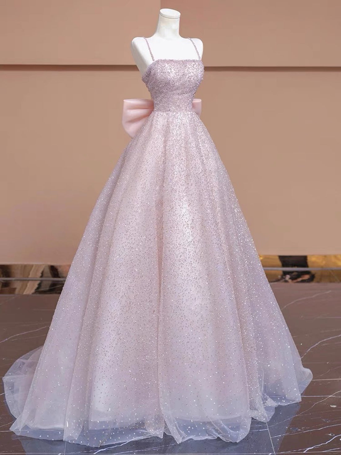 Prom Dresses | Blush Pink Rhinestone Straps Dress