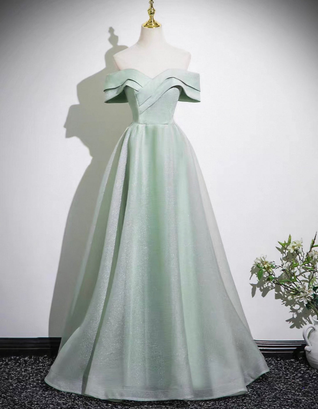 Glittering Mint Green Off Shoulder Tulle Dress for Prom