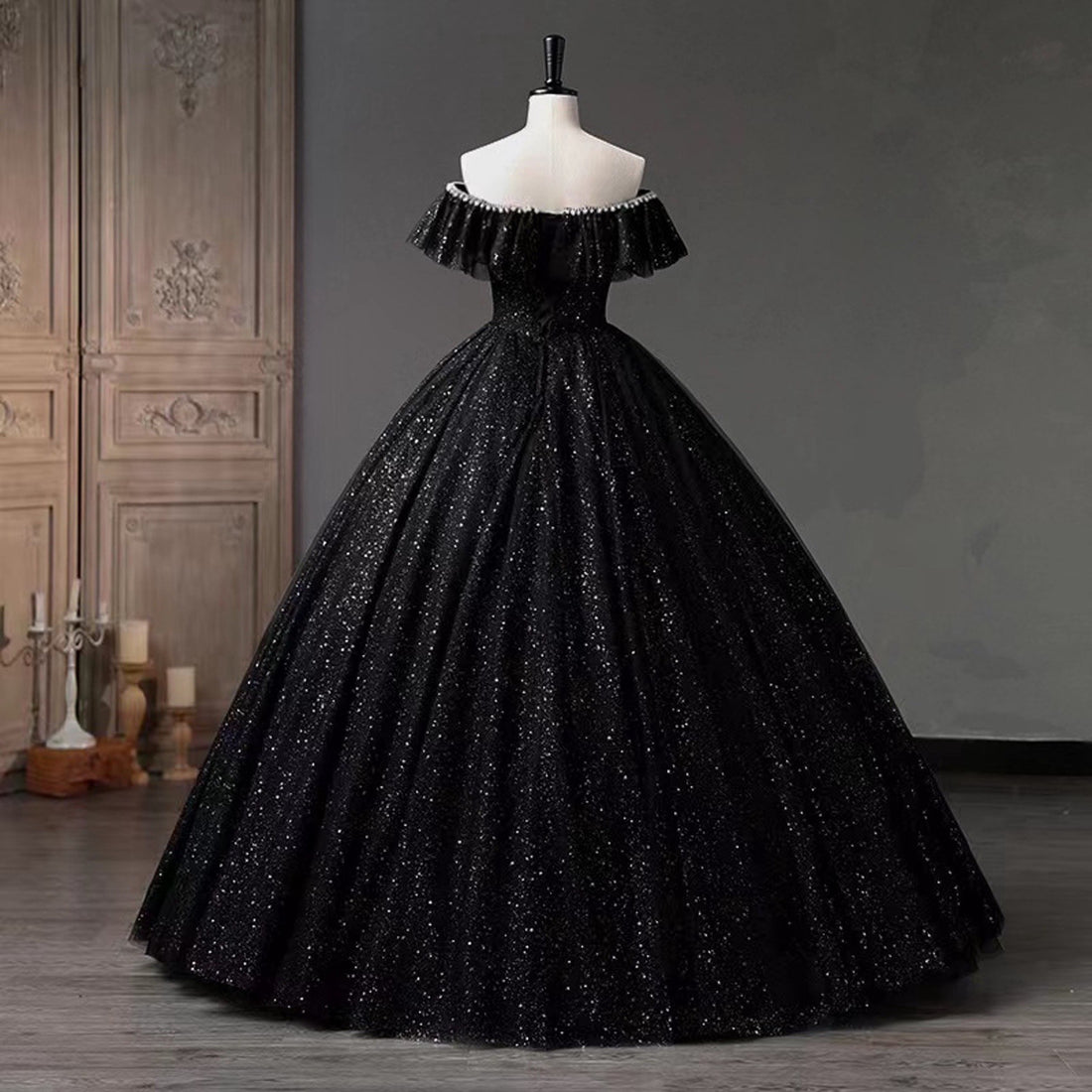 Amazing Black Long Tulle Ball Gown for Prom
