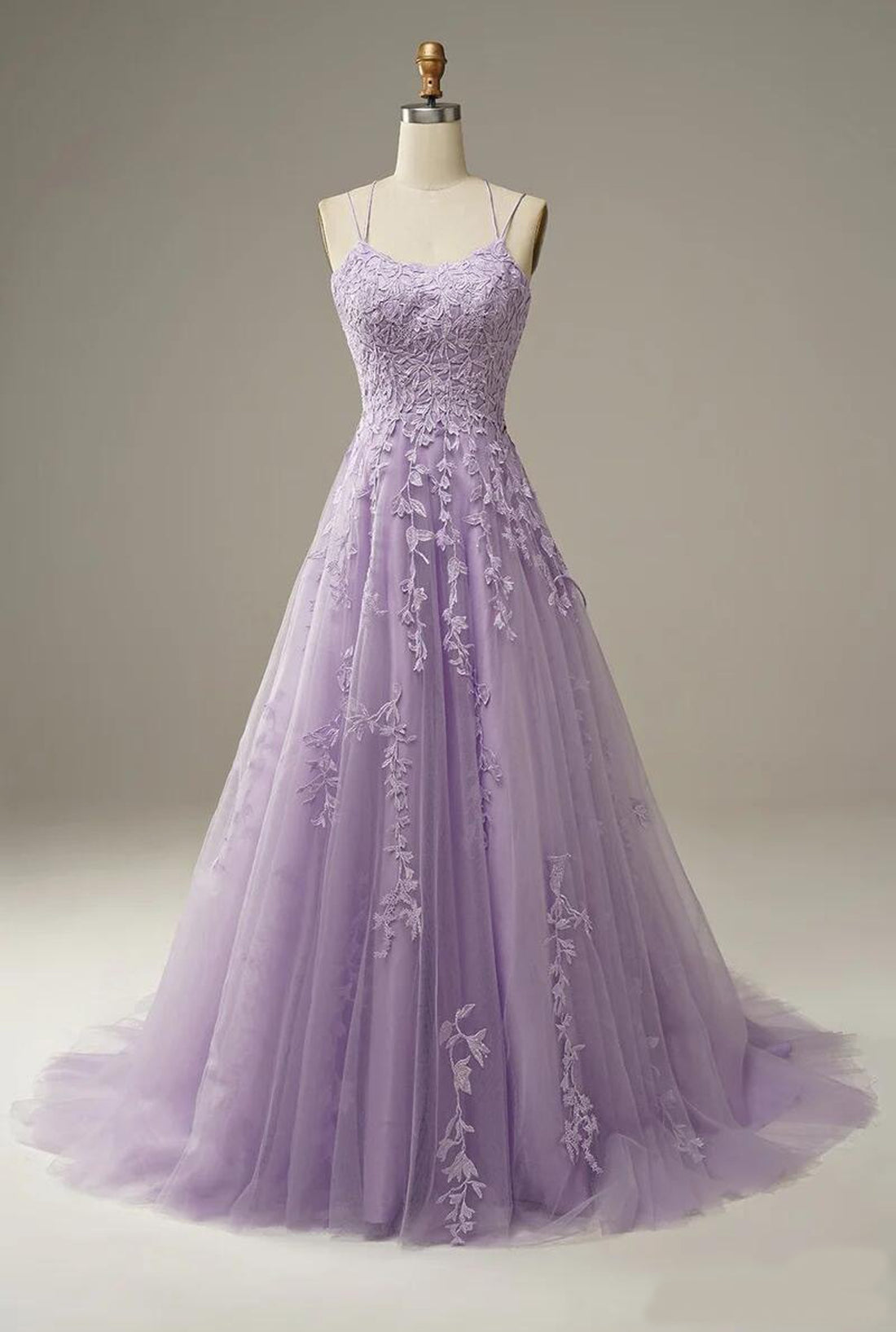 Lavender Embroidered Spaghetti Strap Dress--Mini-Train
