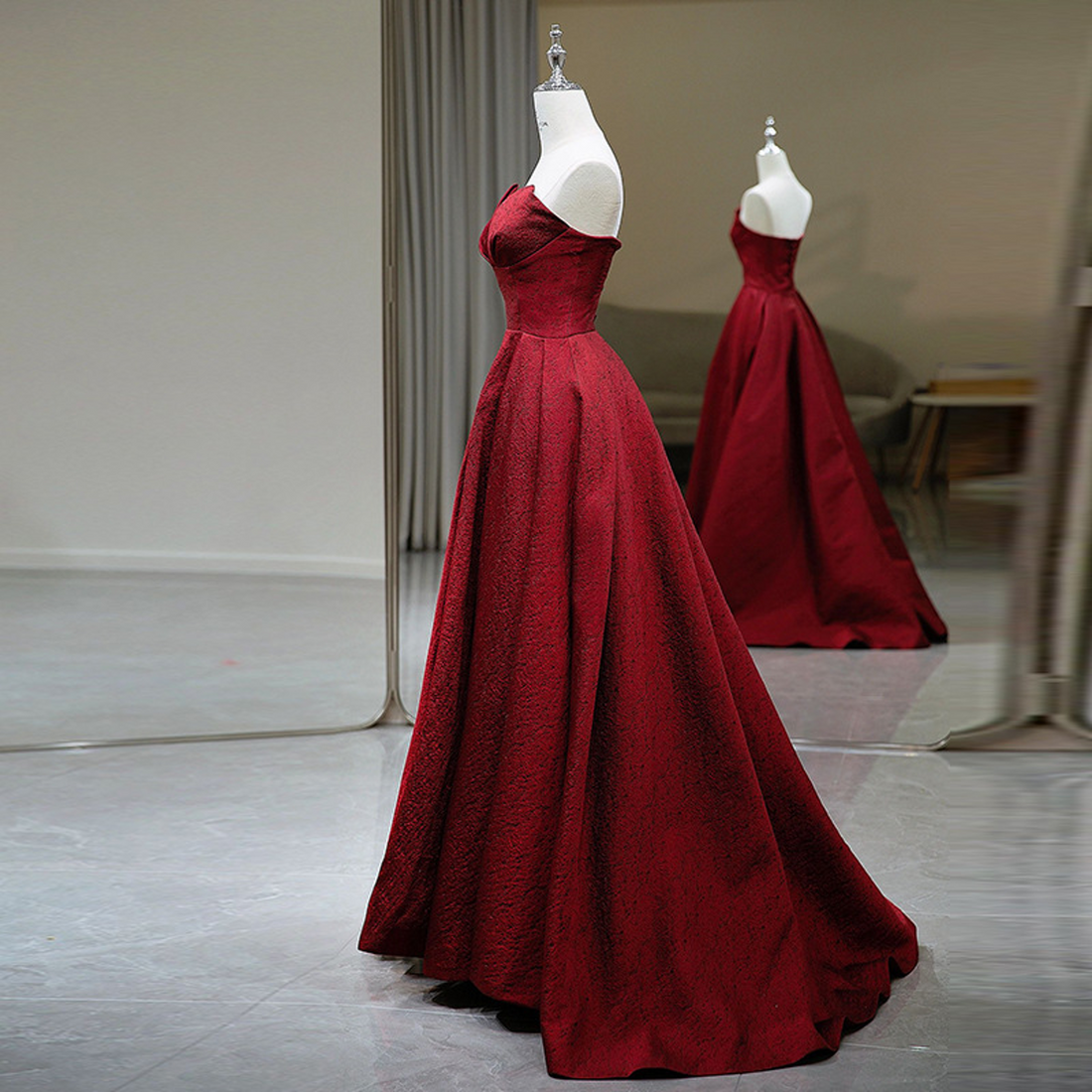 Vintage Red Tube Satin Ball Gown