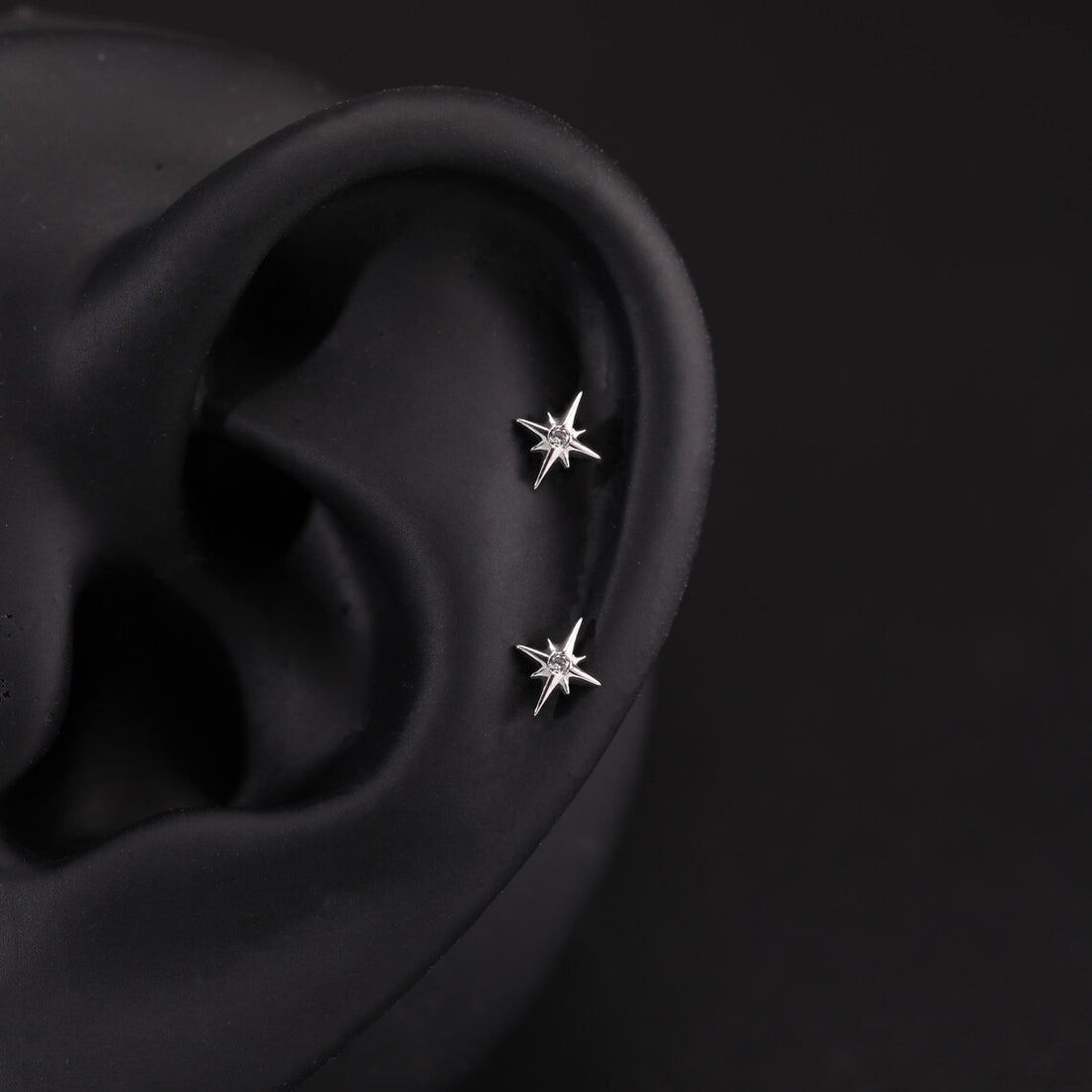 14k Solid White Gold Starburst Stud Earring