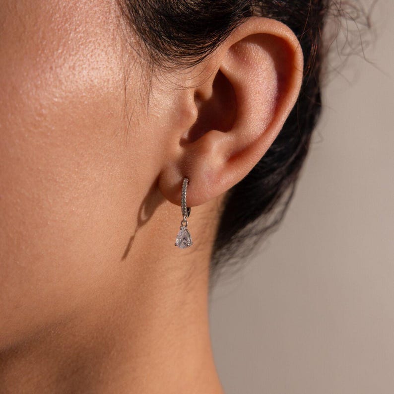 Pave Huggie Hoop Dangle Earrings
