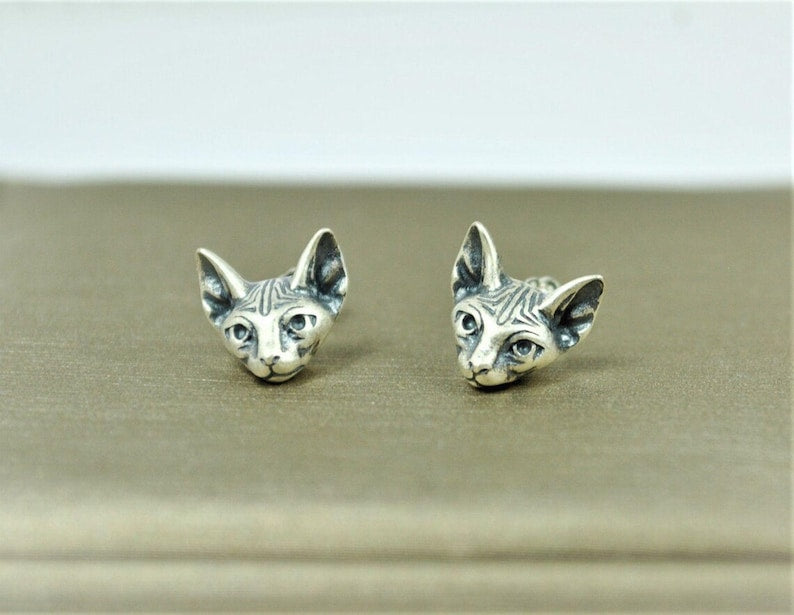 Sterling Silver Quirky Cat Halloween Earrings