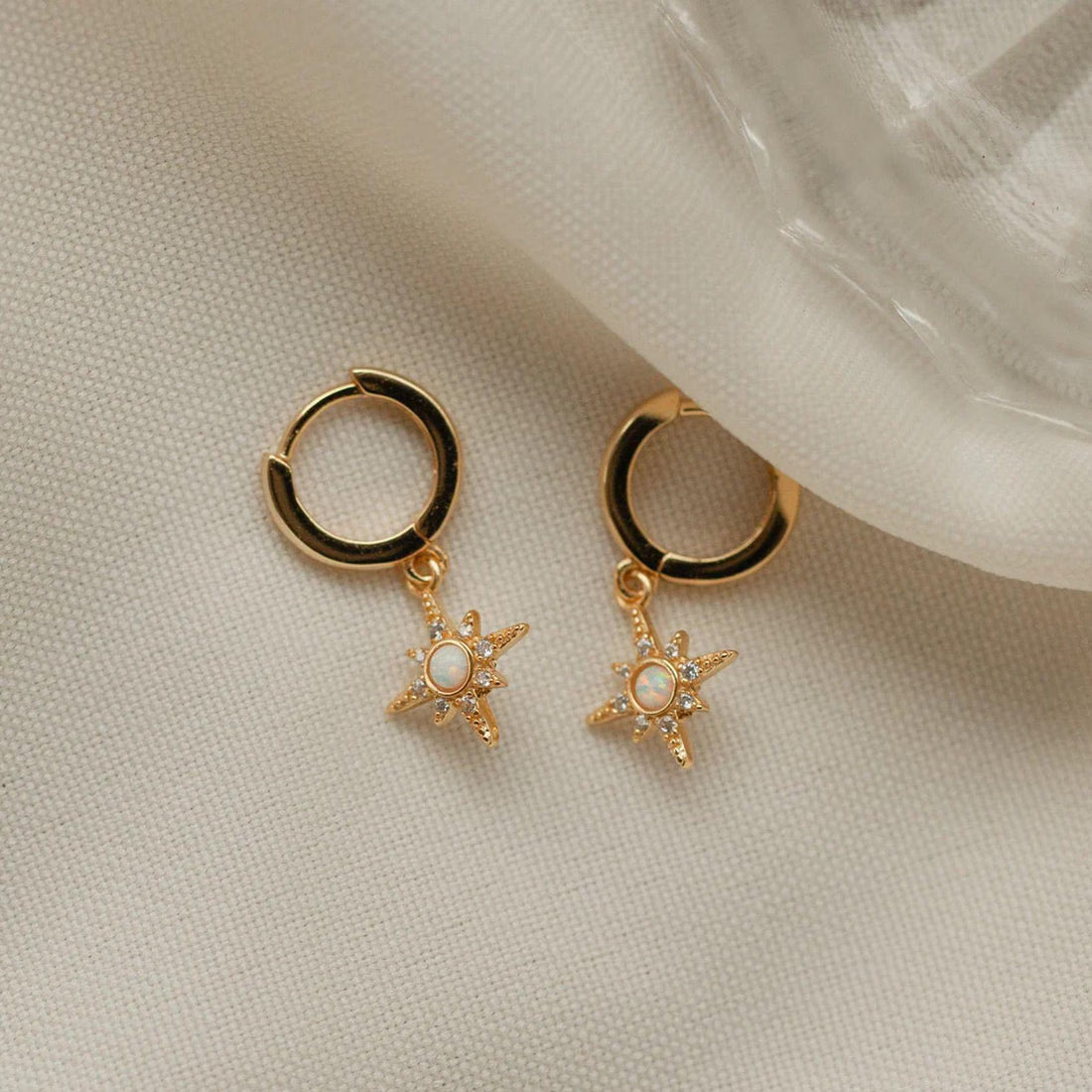 Opal Starburst Huggie Earrings