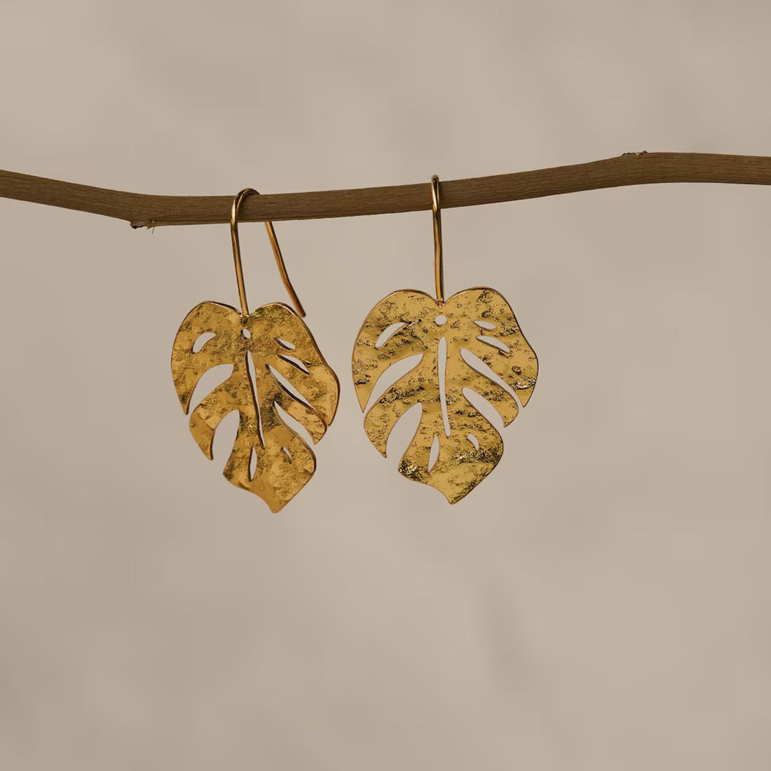 Golden Monstera Leaf Earrings