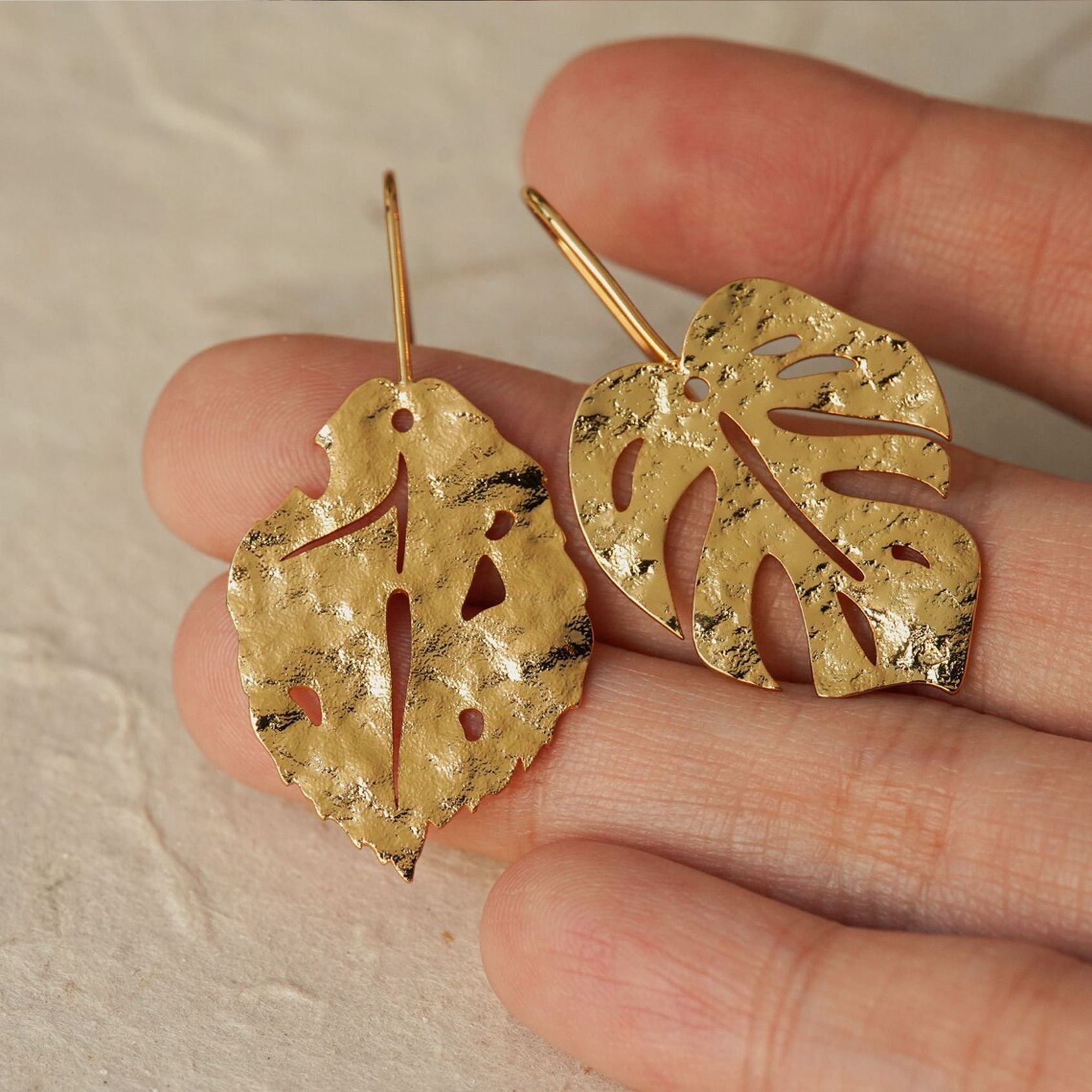 Golden Monstera Leaf Earrings