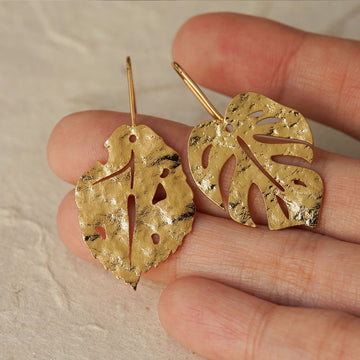 Golden Monstera Leaf Earrings