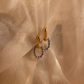14K Gold Mixed Metal Link Hoops Earrings