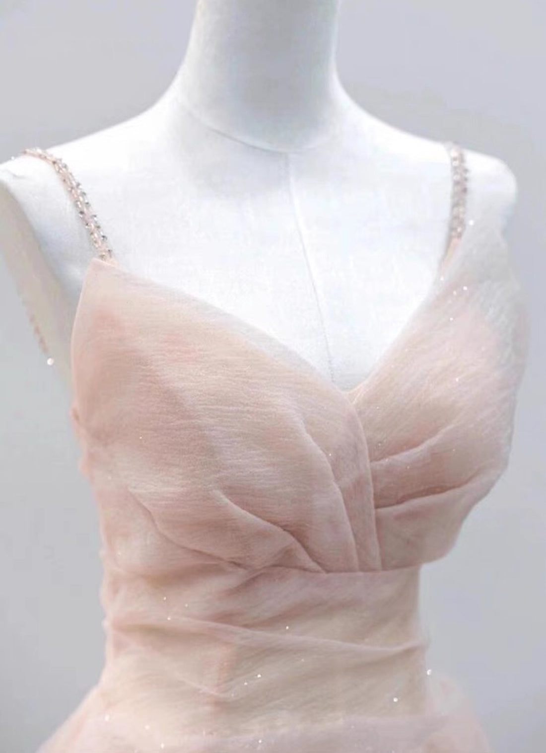 Simple Pink Spaghetti Strap Tulle Prom Dress Evening Dress