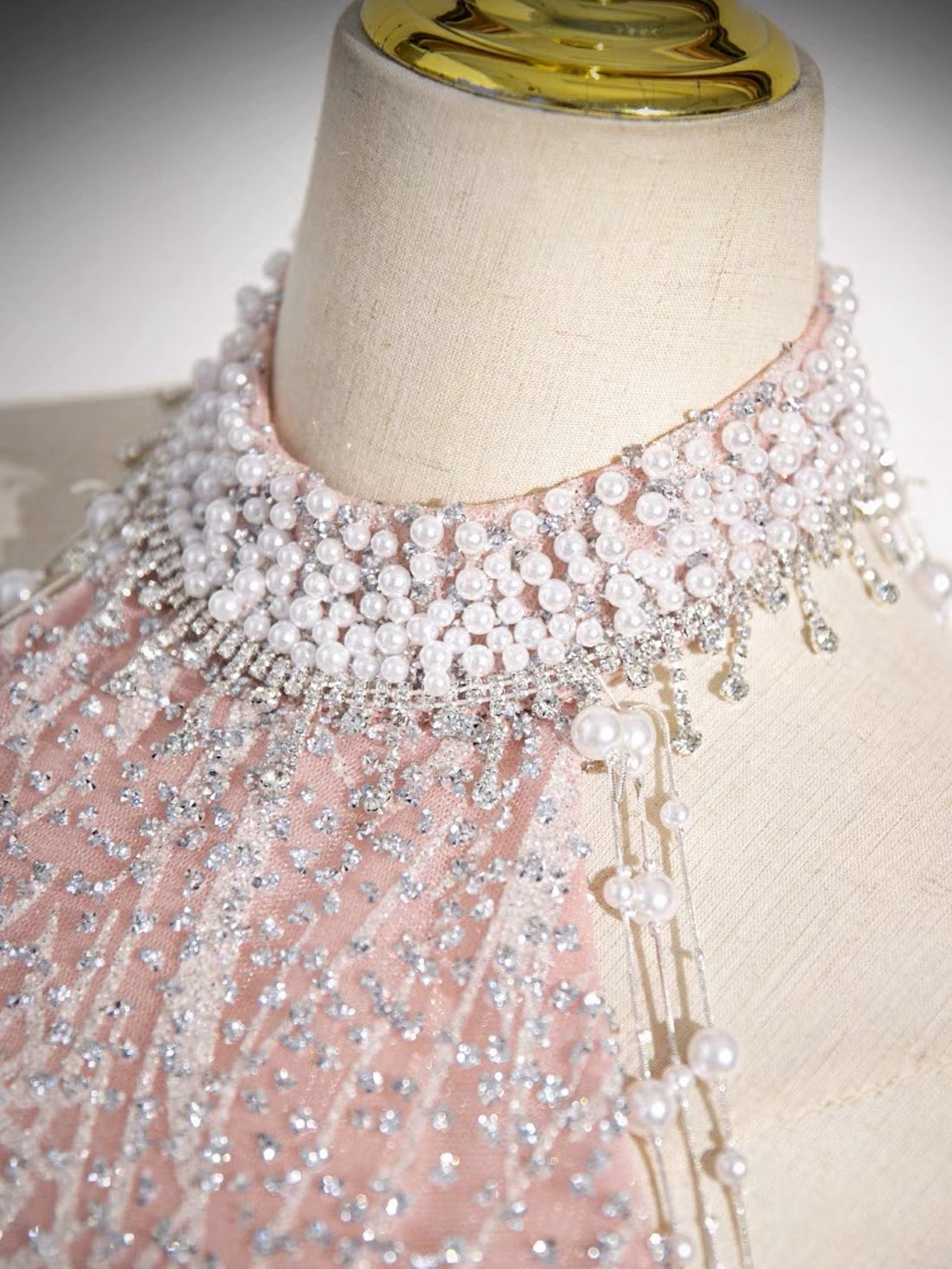 Blush Pink Halter Neck Rhinestones Dress,A-Line Cocktail Party Dress