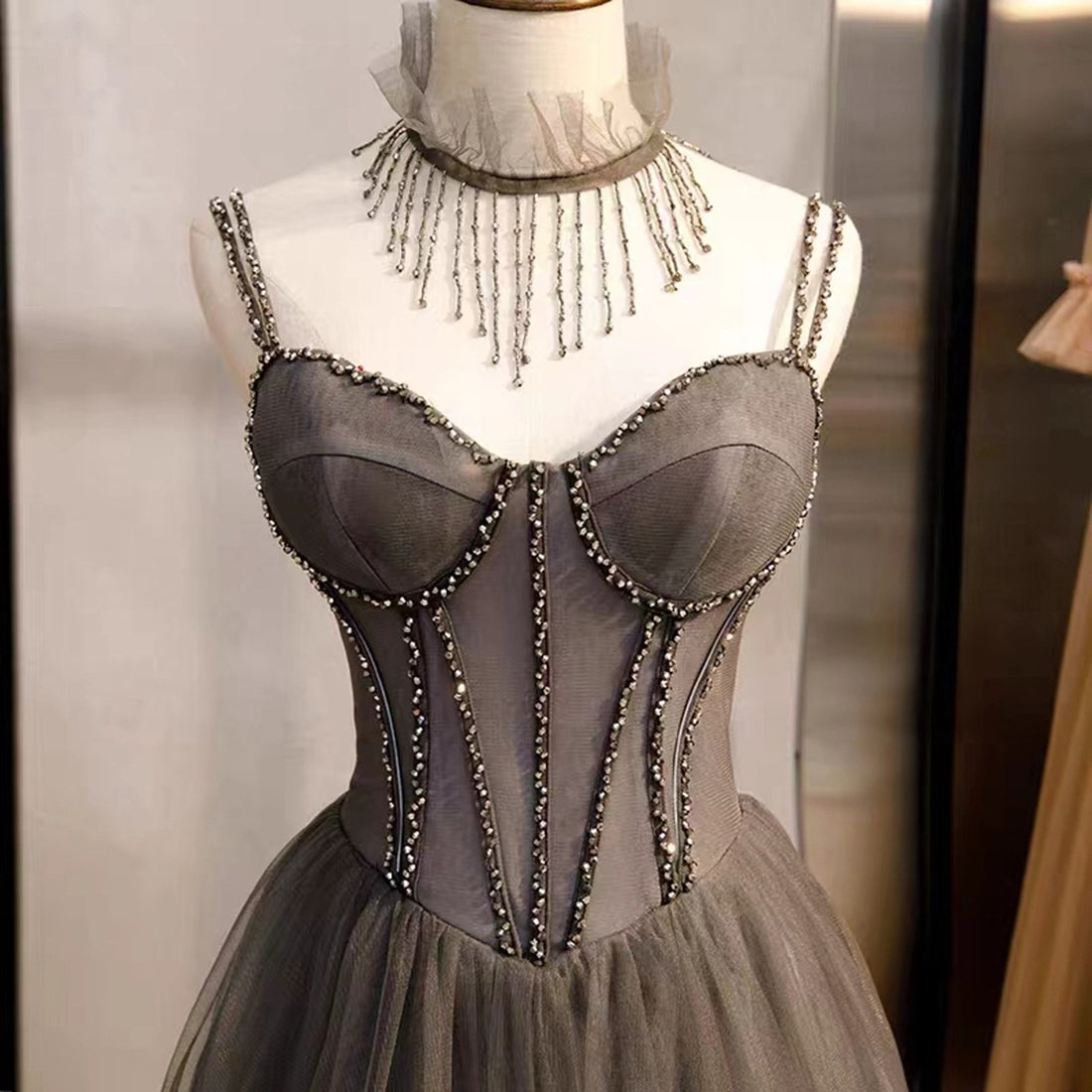 Enchanting Brown Spaghetti Straps Long Party Dress